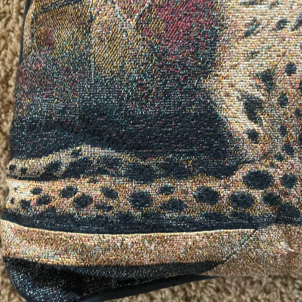 Tapestry Vintage Throw Pillow Cheetah Accent Woven Decorator Trim Cushion 14.5